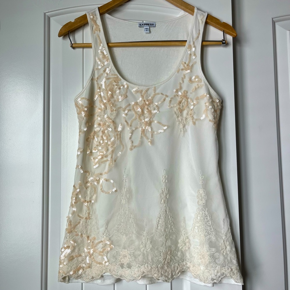Express Sequin & Crochet Top
